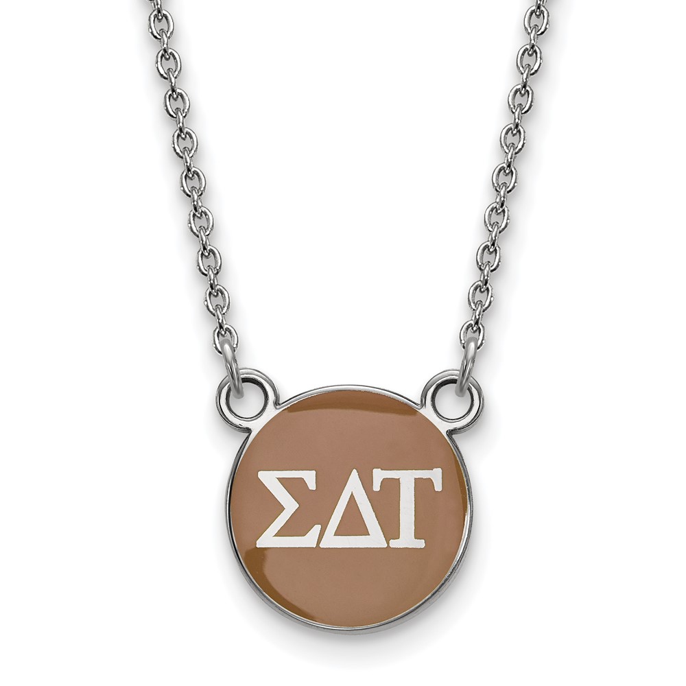 Sterling Silver Rhodium-plated LogoArt Sigma Delta Tau Sorority Greek Letters Small Color Enamel Pendant Necklace, 18"
