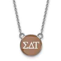 Sterling Silver Rhodium-plated LogoArt Sigma Delta Tau Sorority Greek Letters Small Color Enamel Pendant Necklace, 18" view 1