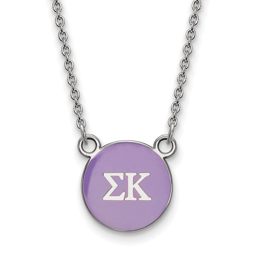 Sterling Silver Rhodium-plated LogoArt Sigma Kappa Sorority Greek Letters Small Color Enamel Pendant Necklace, 18"