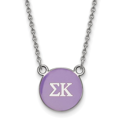 Sterling Silver Rhodium-plated LogoArt Sigma Kappa Sorority Greek Letters Small Color Enamel Pendant Necklace, 18"