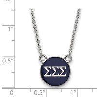 Sterling Silver Rhodium-plated LogoArt Sigma Sigma Sigma Sorority Greek Letters Small Color Enamel Pendant Necklace, 18" view 2