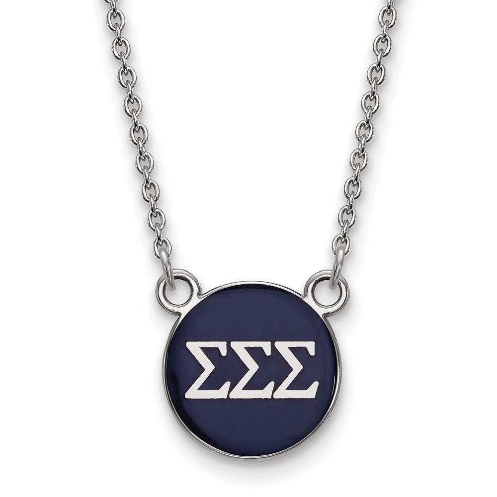 Sterling Silver Rhodium-plated LogoArt Sigma Sigma Sigma Sorority Greek Letters Small Color Enamel Pendant Necklace, 18"