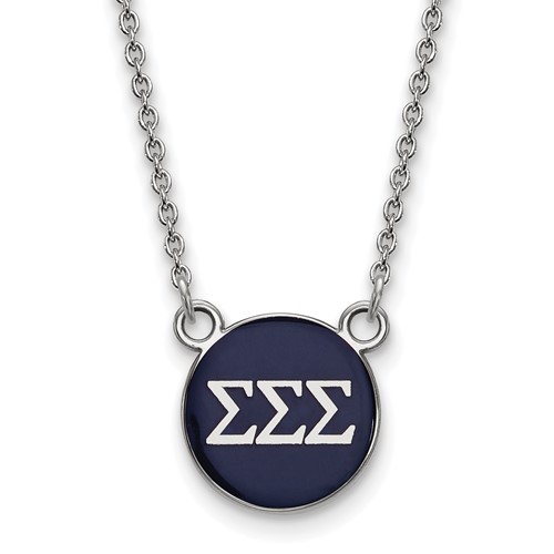 Sterling Silver Rhodium-plated LogoArt Sigma Sigma Sigma Sorority Greek Letters Small Color Enamel Pendant Necklace, 18"