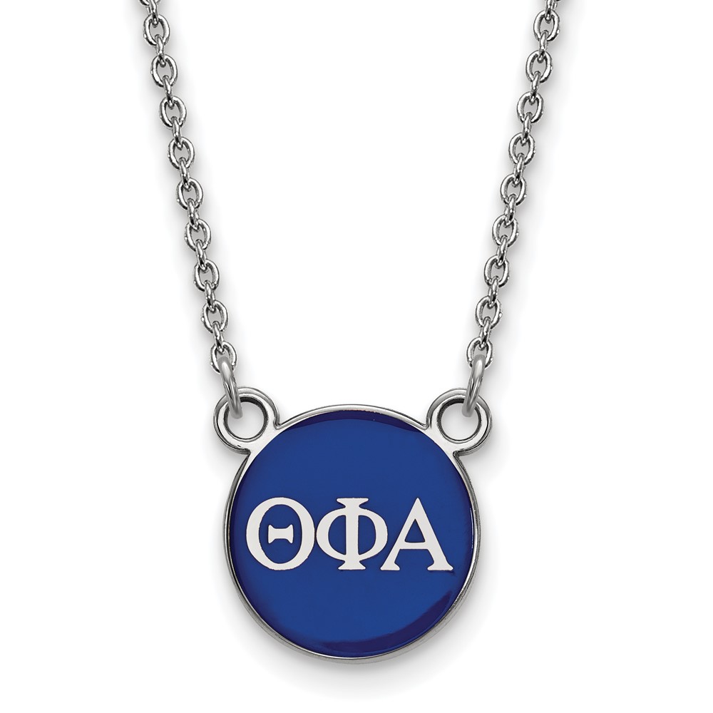 Sterling Silver Rhodium-plated LogoArt Theta Phi Alpha Sorority Greek Letters Small Color Enamel Pendant Necklace, 18"