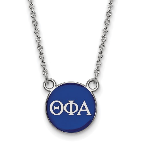 Sterling Silver Rhodium-plated LogoArt Theta Phi Alpha Sorority Greek Letters Small Color Enamel Pendant Necklace, 18"