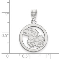 Sterling Silver Rhodium-plated LogoArt University of Kansas Jayhawk Small Circle Pendant view 2