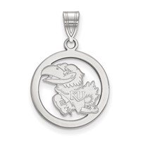 Sterling Silver Rhodium-plated LogoArt University of Kansas Jayhawk Small Circle Pendant view 1