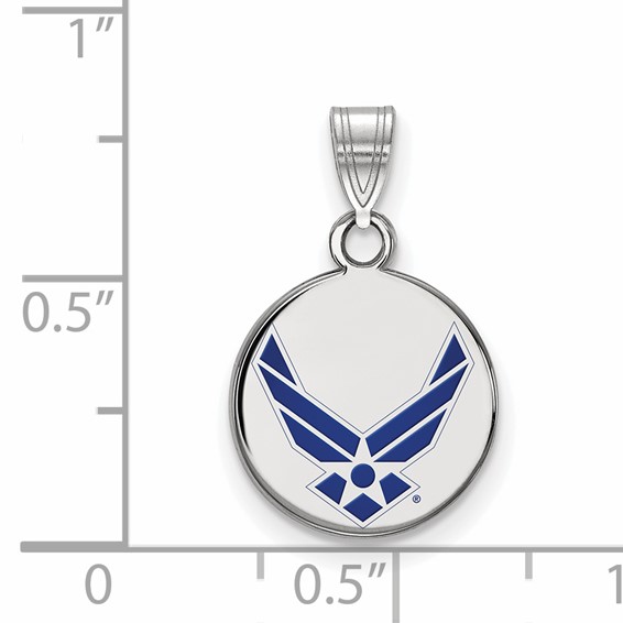 Sterling Silver Rhodium-plated LogoArt U.S. Air Force Small Enameled Disc Pendant