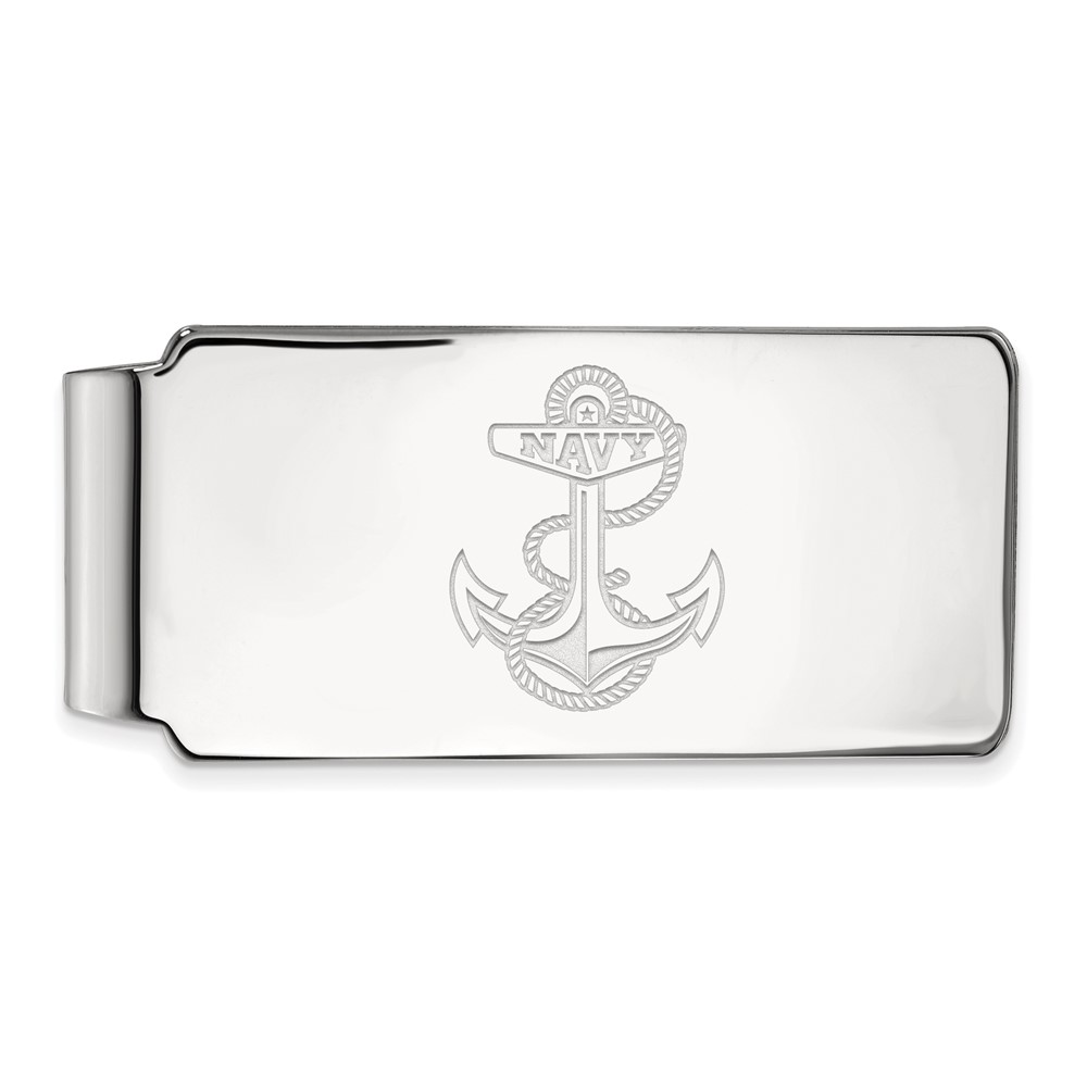 Sterling Silver Rhodium-plated LogoArt US Naval Academy Anchor Money Clip