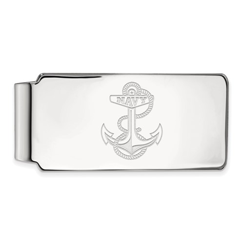 Sterling Silver Rhodium-plated LogoArt US Naval Academy Anchor Money Clip