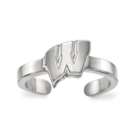 Sterling Silver Rhodium-plated LogoArt University of Wisconsin Letter W Toe Ring view 1