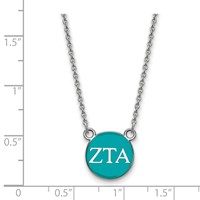Sterling Silver Rhodium-plated LogoArt Zeta Tau Alpha Sorority Greek Letters Small Color Enamel Pendant Necklace, 18" view 2