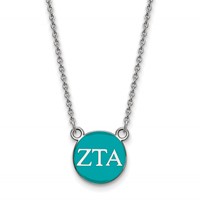 Sterling Silver Rhodium-plated LogoArt Zeta Tau Alpha Sorority Greek Letters Small Color Enamel Pendant Necklace, 18" view 1