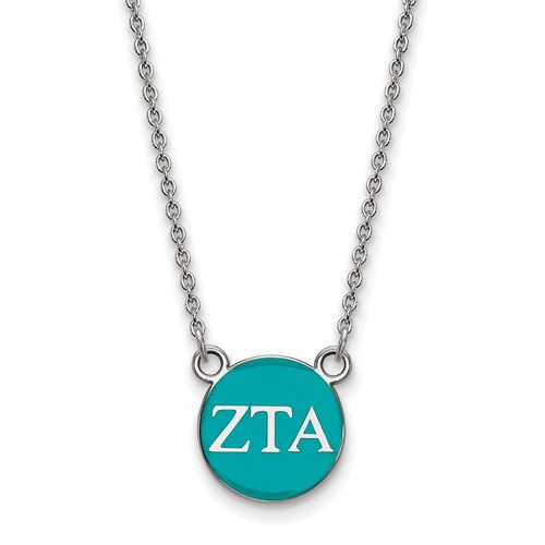 Sterling Silver Rhodium-plated LogoArt Zeta Tau Alpha Sorority Greek Letters Small Color Enamel Pendant Necklace, 18"