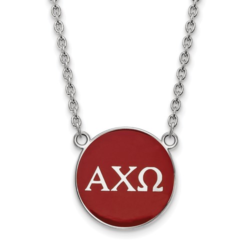 Sterling Silver Rhodium-plated LogoArt Alpha Chi Omega Sorority Greek Letters Large Color Enamel Pendant Necklace, 18"