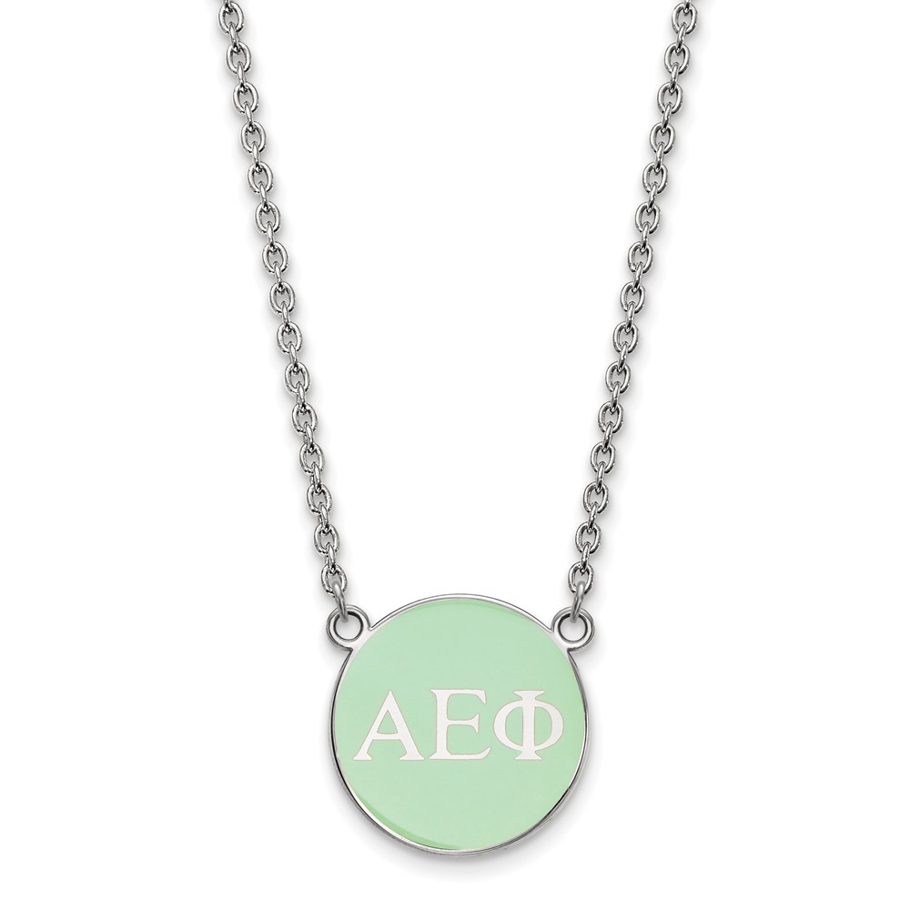 Sterling Silver Rhodium-plated LogoArt Alpha Epsilon Phi Sorority Greek Letters Small Color Enamel Pendant Necklace, 18"