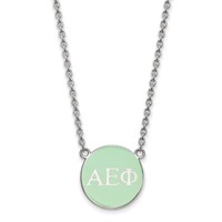 Sterling Silver Rhodium-plated LogoArt Alpha Epsilon Phi Sorority Greek Letters Small Color Enamel Pendant Necklace, 18" view 1