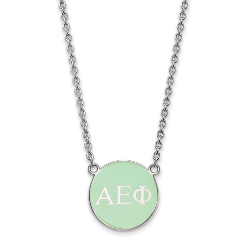 Sterling Silver Rhodium-plated LogoArt Alpha Epsilon Phi Sorority Greek Letters Small Color Enamel Pendant Necklace, 18"
