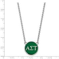 Sterling Silver Rhodium-plated LogoArt Alpha Sigma Tau Sorority Greek Letters Large Color Enamel Pendant Necklace, 18" view 2