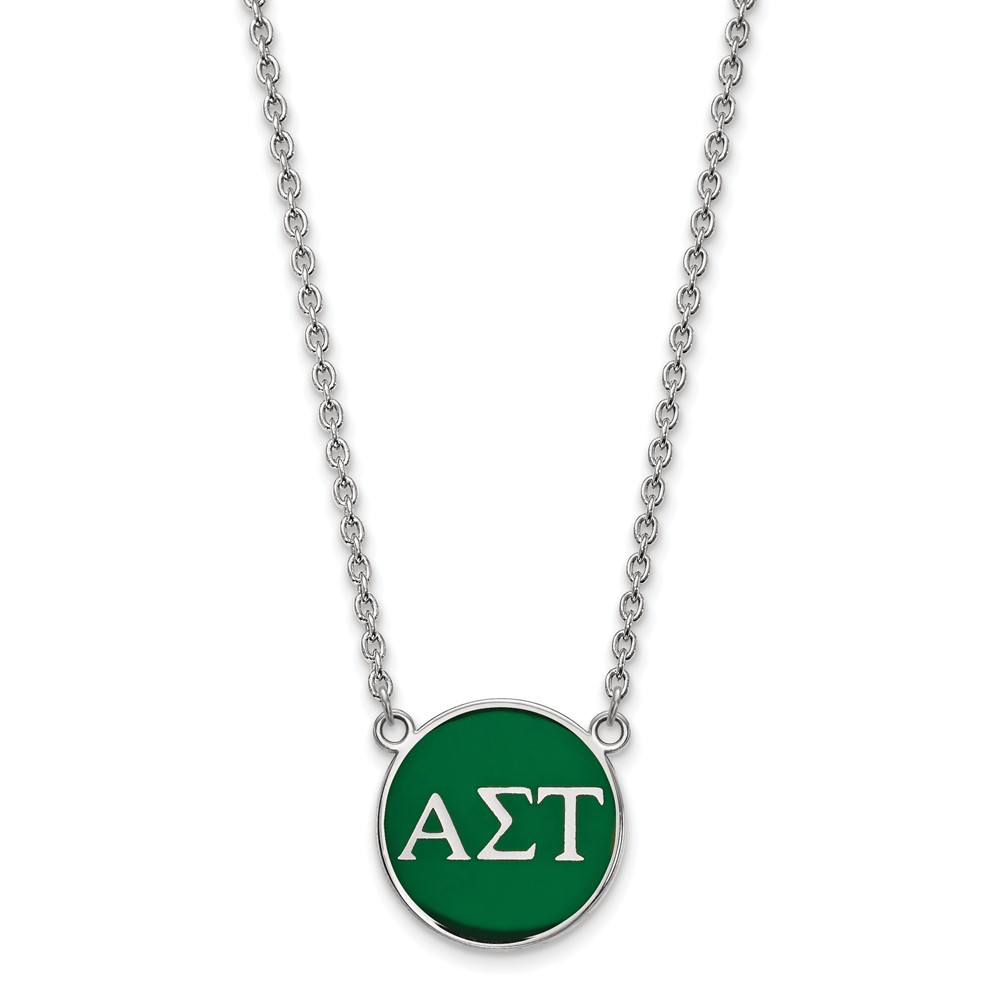 Sterling Silver Rhodium-plated LogoArt Alpha Sigma Tau Sorority Greek Letters Large Color Enamel Pendant Necklace, 18"