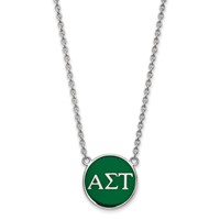 Sterling Silver Rhodium-plated LogoArt Alpha Sigma Tau Sorority Greek Letters Large Color Enamel Pendant Necklace, 18" view 1