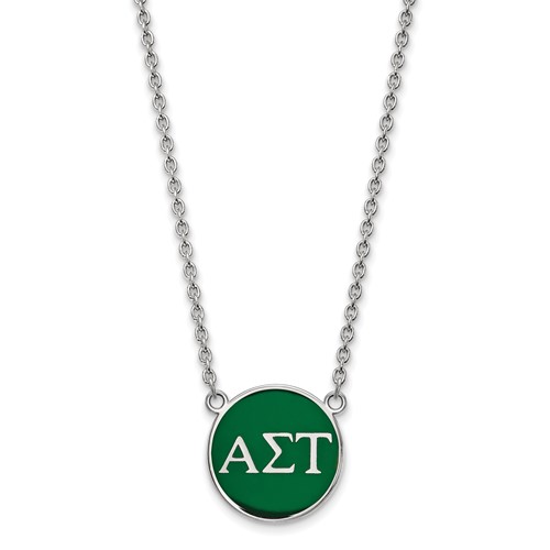 Sterling Silver Rhodium-plated LogoArt Alpha Sigma Tau Sorority Greek Letters Large Color Enamel Pendant Necklace, 18"