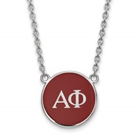Sterling Silver Rhodium-plated LogoArt Alpha Phi Sorority Greek Letters Large Color Enamel Pendant Necklace, 18" view 1