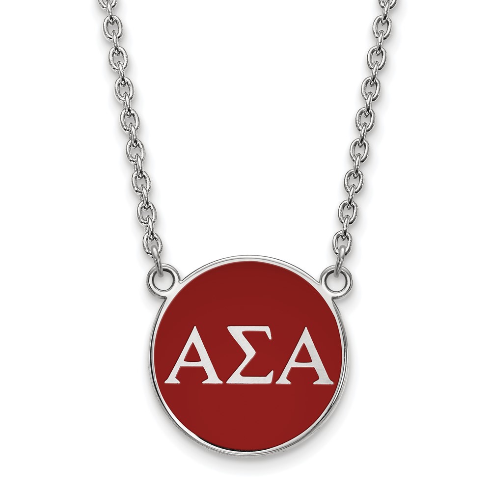 Sterling Silver Rhodium-plated LogoArt Alpha Sigma Alpha Sorority Greek Letters Large Color Enamel Pendant Necklace, 18"