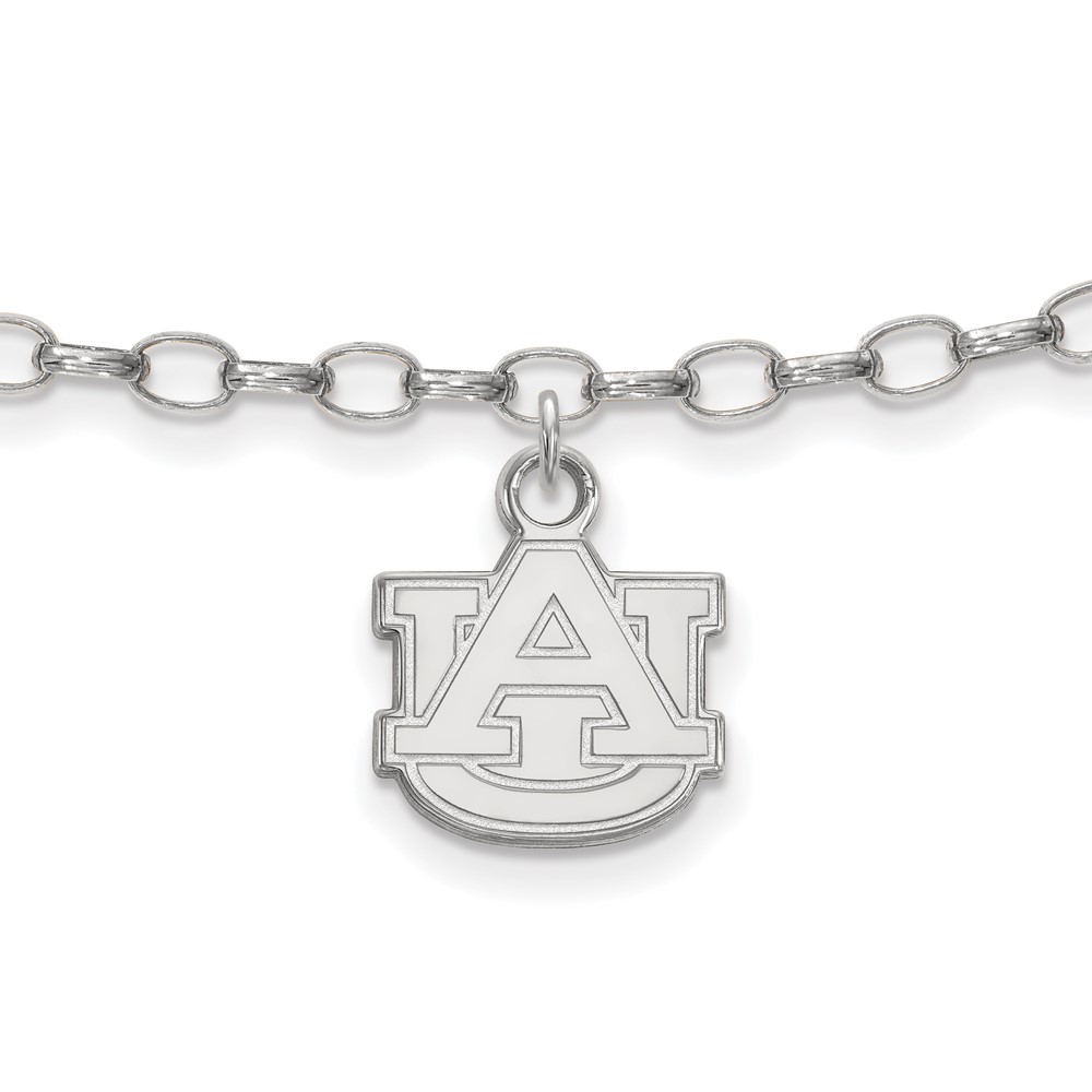 Sterling Silver Rhodium-plated LogoArt Auburn University 9 Inch Anklet