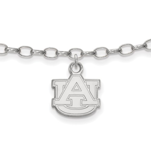 Sterling Silver Rhodium-plated LogoArt Auburn University Anklet, 9"