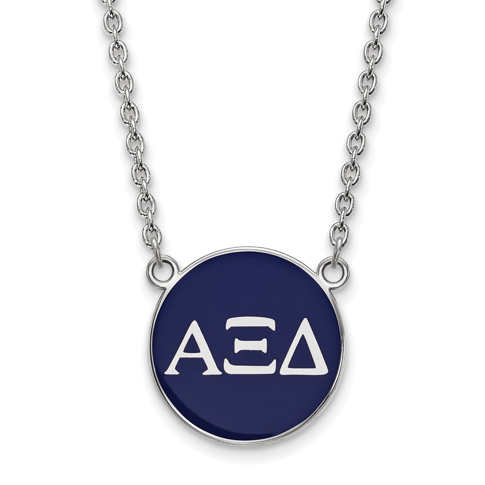 Sterling Silver Rhodium-plated LogoArt Alpha Xi Delta Sorority Greek Letters Large Color Enamel Pendant Necklace, 18"