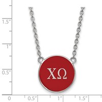 Sterling Silver Rhodium-plated LogoArt Chi Omega Sorority Greek Letters Large Color Enamel Pendant Necklace, 18" view 2