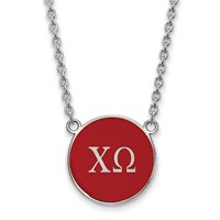 Sterling Silver Rhodium-plated LogoArt Chi Omega Sorority Greek Letters Large Color Enamel Pendant Necklace, 18" view 1