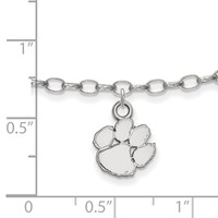Sterling Silver Rhodium-plated LogoArt Clemson University Tiger Paw Anklet, 9" view 2
