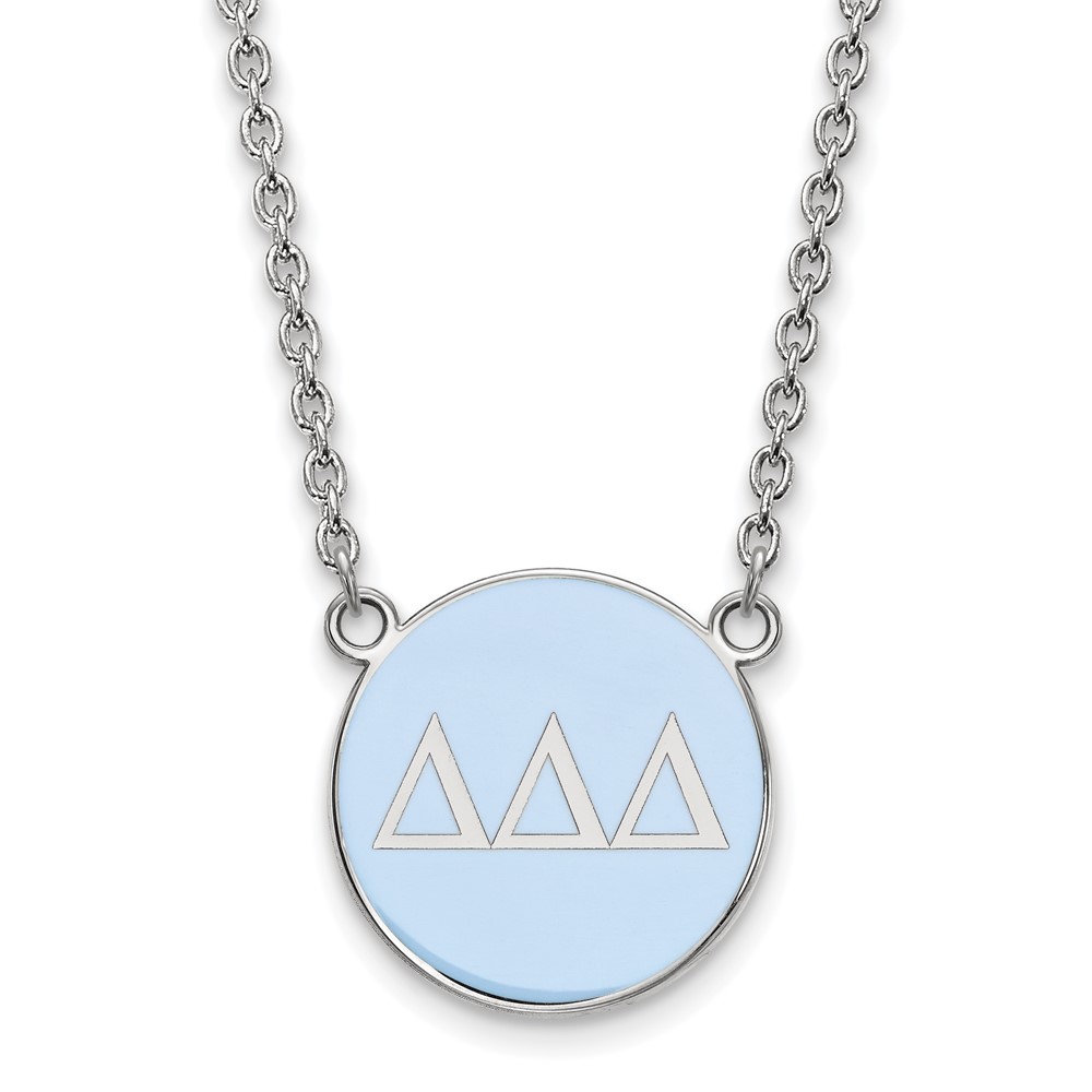 Sterling Silver Rhodium-plated LogoArt Delta Delta Delta Sorority Greek Letters Large Color Enamel Pendant Necklace, 18"