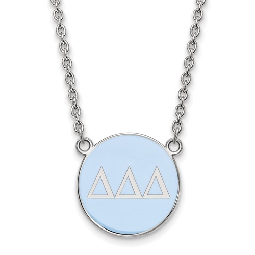 Sterling Silver Rhodium-plated LogoArt Delta Delta Delta Sorority Greek Letters Large Color Enamel Pendant Necklace, 18"