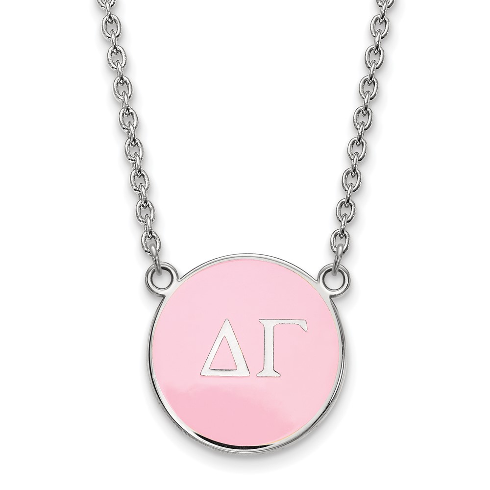Sterling Silver Rhodium-plated LogoArt Delta Gamma Sorority Greek Letters Large Color Enamel Pendant Necklace, 18"