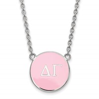 Sterling Silver Rhodium-plated LogoArt Delta Gamma Sorority Greek Letters Large Color Enamel Pendant Necklace, 18" view 1