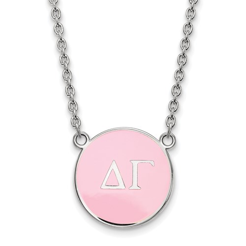 Sterling Silver Rhodium-plated LogoArt Delta Gamma Sorority Greek Letters Large Color Enamel Pendant Necklace, 18"