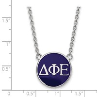 Sterling Silver Rhodium-plated LogoArt Delta Phi Epsilon Sorority Greek Letters Large Color Enamel Pendant Necklace, 18" view 2