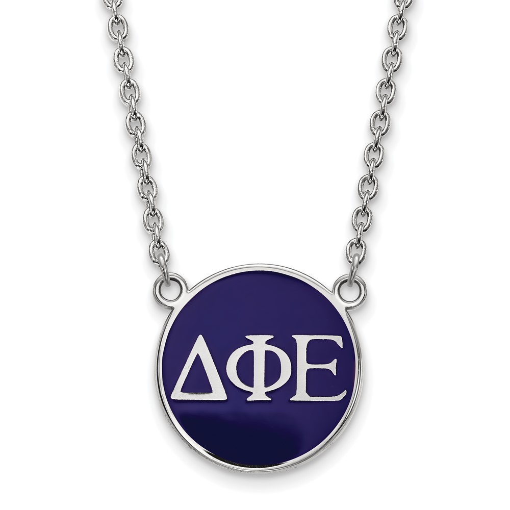Sterling Silver Rhodium-plated LogoArt Delta Phi Epsilon Sorority Greek Letters Large Color Enamel Pendant Necklace, 18"