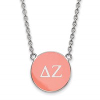 Sterling Silver Rhodium-plated LogoArt Delta Zeta Sorority Greek Letters Large Color Enamel Pendant Necklace, 18" view 1