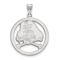 Sterling Silver Rhodium-plated LogoArt East Carolina University Pirate Large Circle Pendant view 1