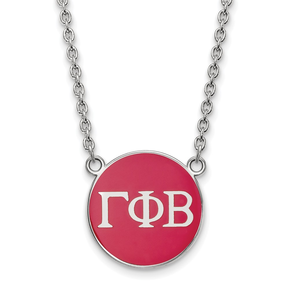 Sterling Silver Rhodium-plated LogoArt Gamma Phi Beta Sorority Greek Letters Large Color Enamel Pendant Necklace, 18"