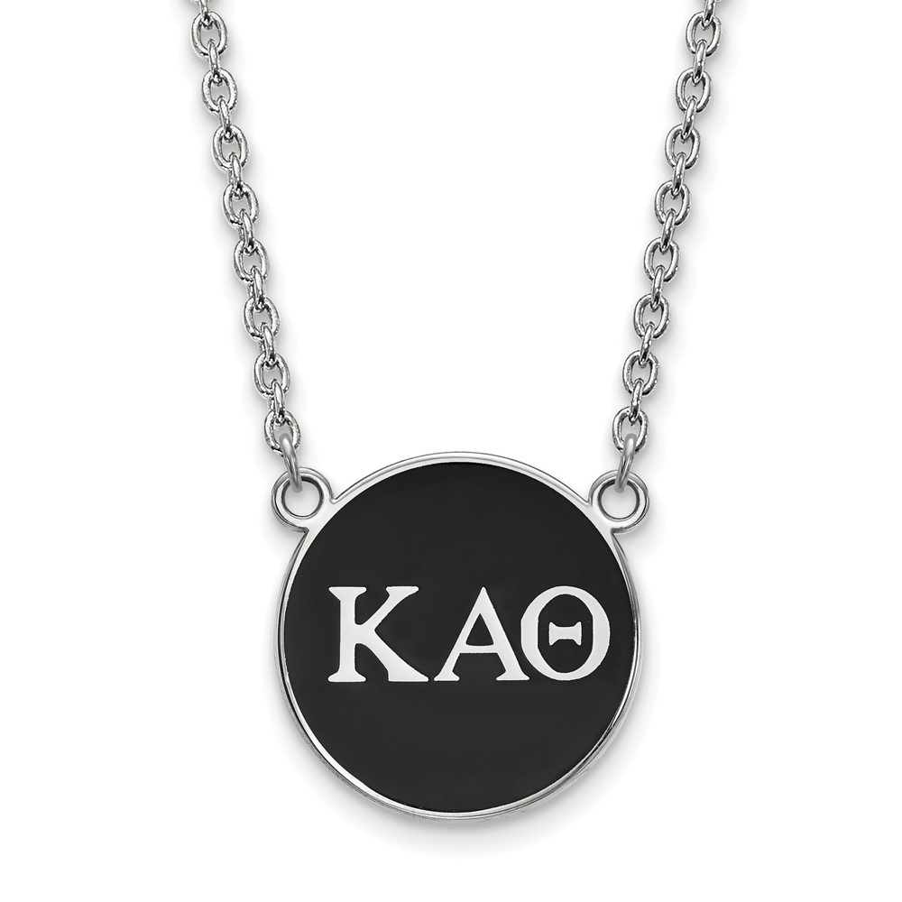 Sterling Silver Rhodium-plated LogoArt Kappa Alpha Theta Sorority Greek Letters Large Color Enamel Pendant Necklace, 18"