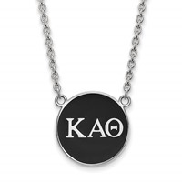 Sterling Silver Rhodium-plated LogoArt Kappa Alpha Theta Sorority Greek Letters Large Color Enamel Pendant Necklace, 18" view 1
