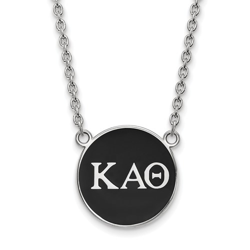 Sterling Silver Rhodium-plated LogoArt Kappa Alpha Theta Sorority Greek Letters Large Color Enamel Pendant Necklace, 18"
