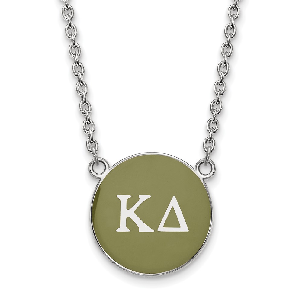 Sterling Silver Rhodium-plated LogoArt Kappa Delta Sorority Greek Letters Large Color Enamel Pendant Necklace, 18"