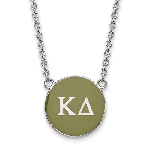 Sterling Silver Rhodium-plated LogoArt Kappa Delta Sorority Greek Letters Large Color Enamel Pendant Necklace, 18"