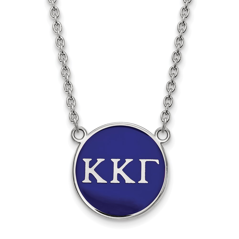 Sterling Silver Rhodium-plated LogoArt Kappa Kappa Gamma Sorority Greek Letters Large Color Enamel Pendant Necklace, 18"